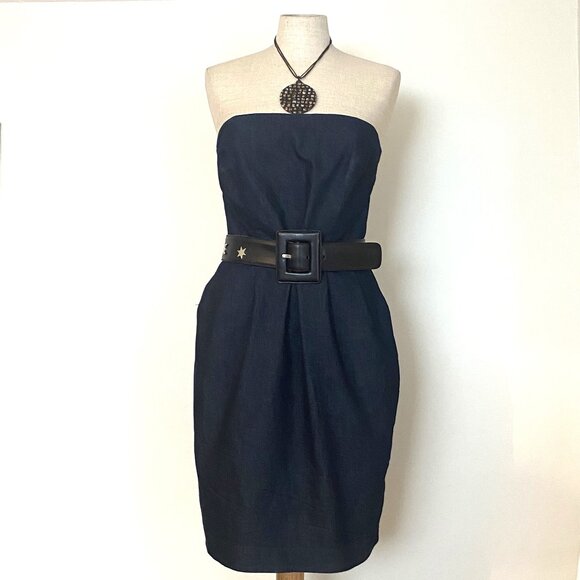 Express Blue Jean Strapless Midi Dress - Picture 1 of 7